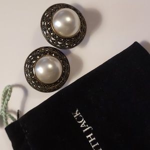 Judith Jack Pearl earrings sterling silver marcasite pierced earrings